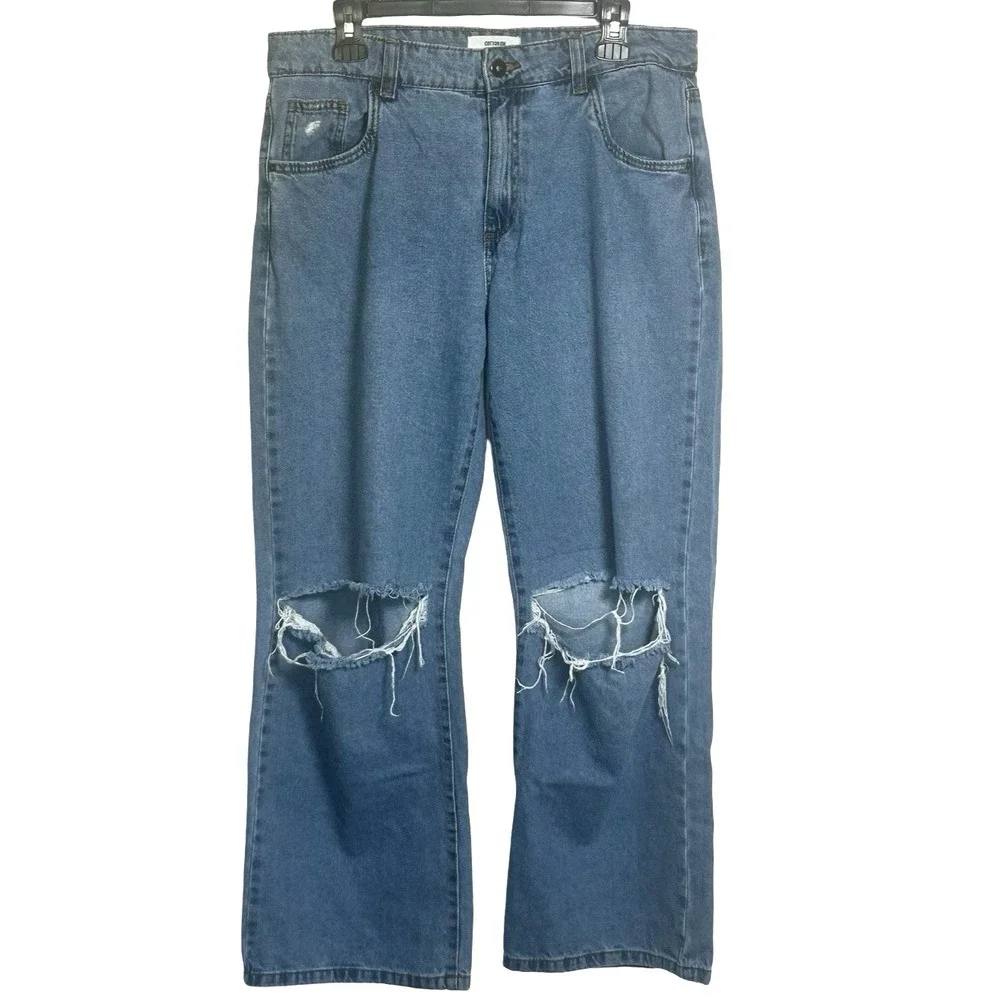 Cotton On Women's Low Rise Baggy Jeans Size 8 Distressed Casual Wide Leg Relaxed